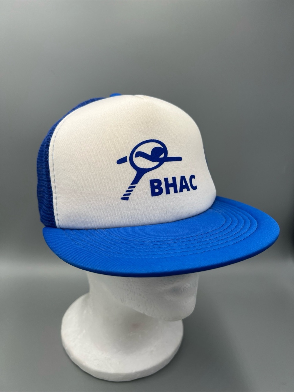 VTG BHAC Hit Wear Trucker Hat. Adjustable Cap. Blue, 70% Polyester, 30% Nylon.